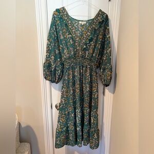 Max Studio Teal Floral Long Sleeve Dress